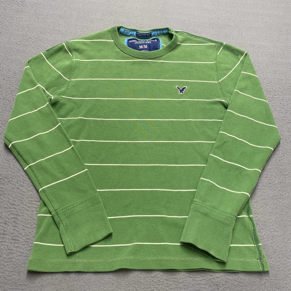 American Eagle Outfitters Sweater Mens Medium Green Waffle-Knit Thermal Pullover